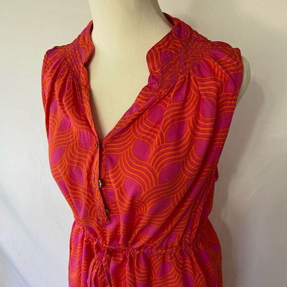Escapada Women's M Medium Orange and Pink Sleeveless Drawstring Waist Mini Dress - Picture 2 of 5